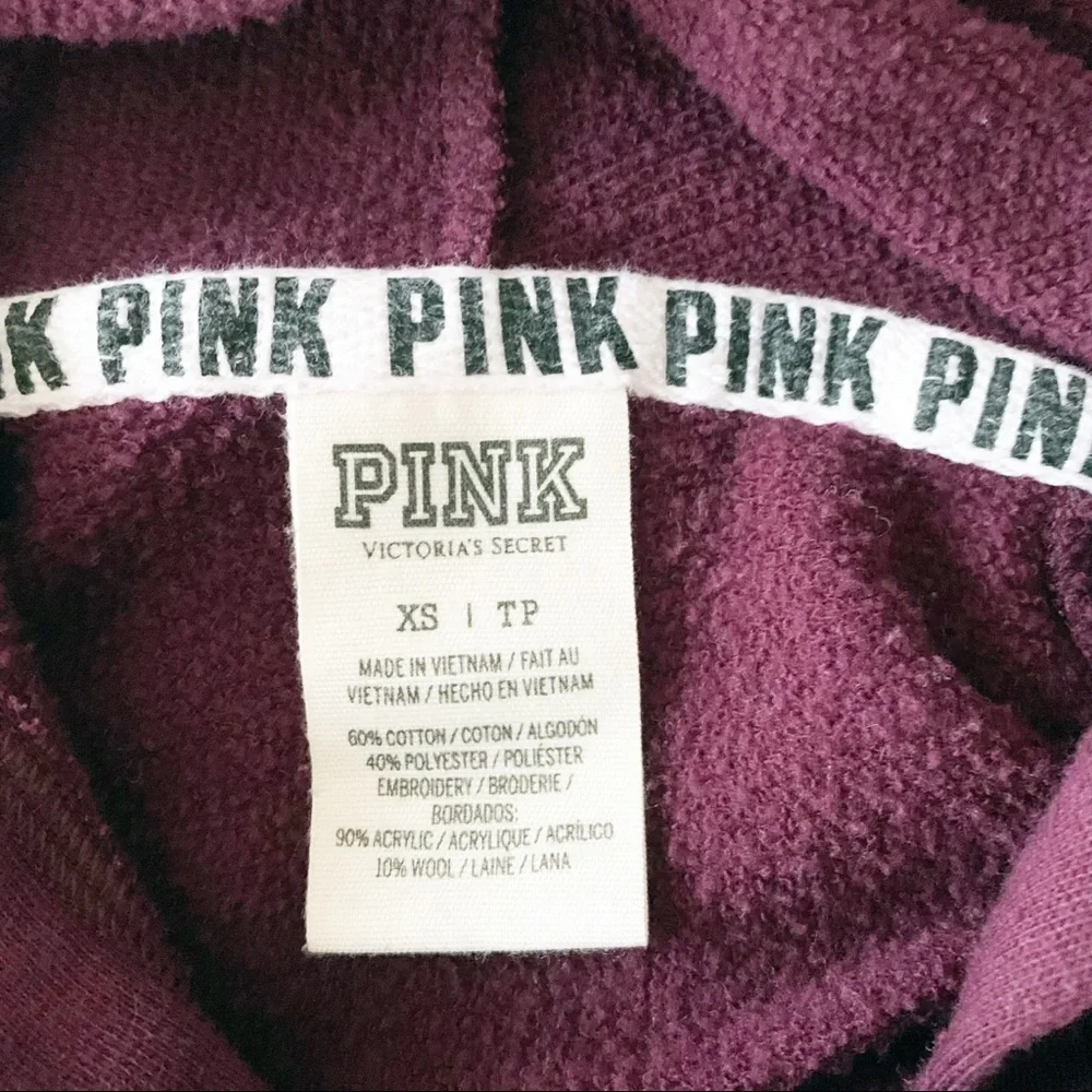 PINK Victoria’s Secret embroidered logo hoodie burgundy size extra small - Picture 5 of 7